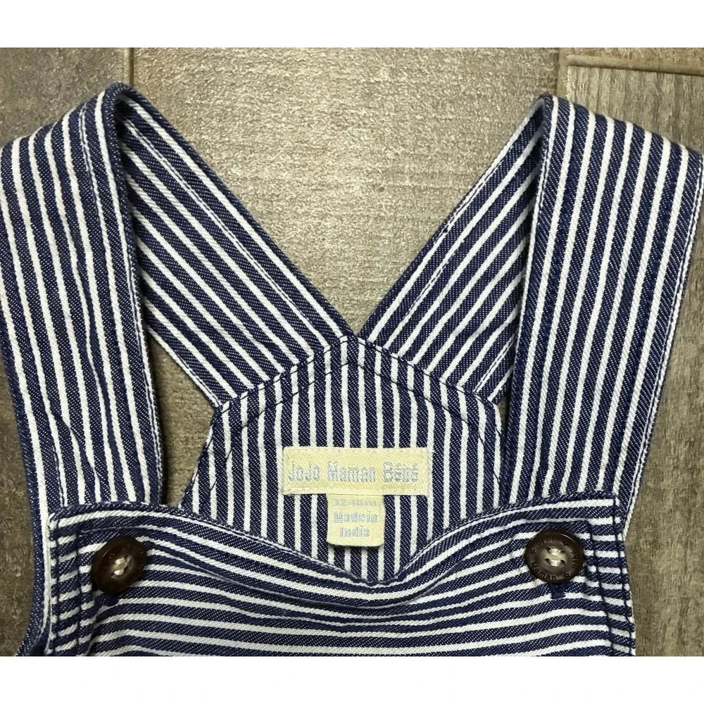 JoJo Maman Bebe Kids Nautical Blue Stripe Sailboat Overalls Shortalls 12 Months